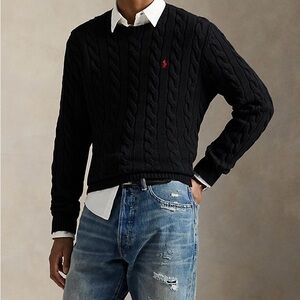 Ralph Lauren Black Cable Knit Crewneck Sweater